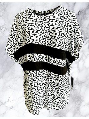 NWT Kinesis Pullover Top XL Black White Stripe Abstract Dolman Sleeves Workwear